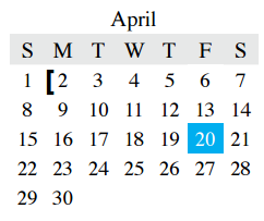 District School Academic Calendar for Middle School #15 for April 2018