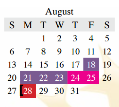 District School Academic Calendar for Garden Ridge Elementary for August 2017