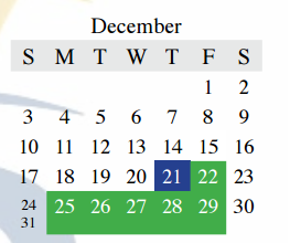 District School Academic Calendar for Griffin Middle for December 2017