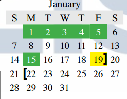 District School Academic Calendar for Timber Creek Elementary for January 2018