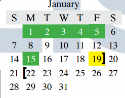 District School Academic Calendar for Camey Elementary for January 2018