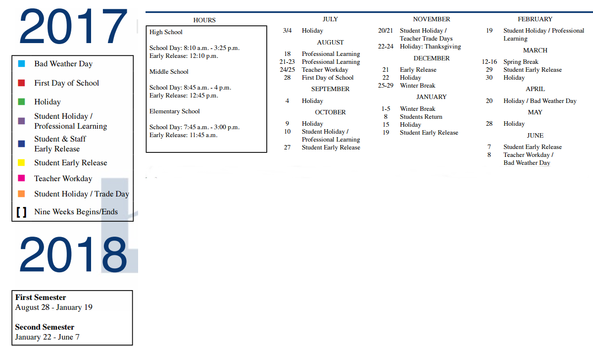 District School Academic Calendar Key for Arbor Creek Middle