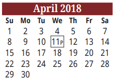District School Academic Calendar for El #9 for April 2018