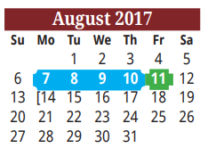 District School Academic Calendar for El #9 for August 2017