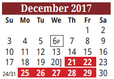 District School Academic Calendar for Olmito Elementary for December 2017