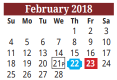 District School Academic Calendar for Olmito Elementary for February 2018