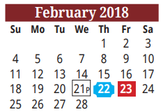 District School Academic Calendar for El #9 for February 2018