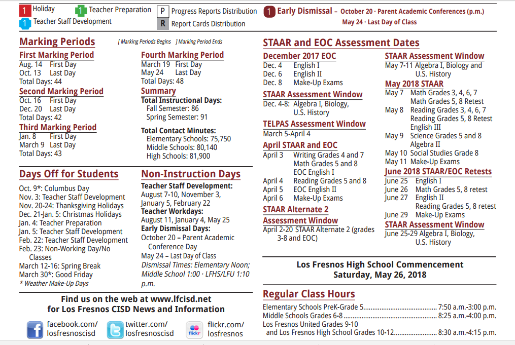 District School Academic Calendar Key for Los Fresnos El