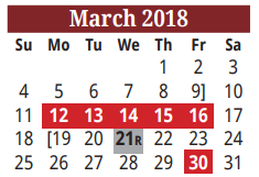District School Academic Calendar for Villareal El for March 2018