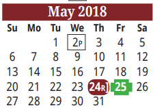 District School Academic Calendar for Olmito Elementary for May 2018