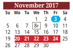 District School Academic Calendar for Cameron Co J J A E P for November 2017
