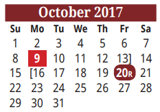 District School Academic Calendar for El #9 for October 2017