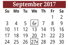 District School Academic Calendar for H S #2 for September 2017