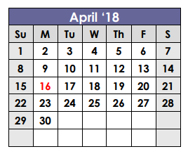 District School Academic Calendar for Smylie Wilson Middle School for April 2018