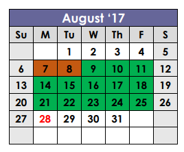 District School Academic Calendar for Parsons Elementary for August 2017