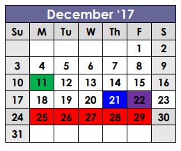 District School Academic Calendar for Williams Elementary for December 2017