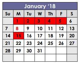 District School Academic Calendar for Dunbar Middle School for January 2018