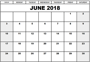 District School Academic Calendar for Honey Elementary for June 2018