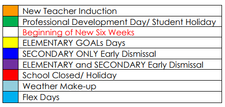 District School Academic Calendar Legend for Smith Elementary