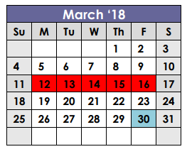 District School Academic Calendar for Whiteside Elementary for March 2018