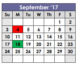 District School Academic Calendar for Dunbar Middle School for September 2017
