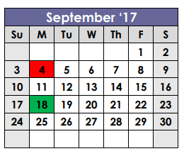 District School Academic Calendar for Arnett Elementary for September 2017