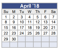 District School Academic Calendar for J L Lyon Elementary for April 2018