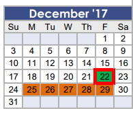 District School Academic Calendar for Magnolia Elementary for December 2017