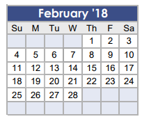 District School Academic Calendar for J L Lyon Elementary for February 2018