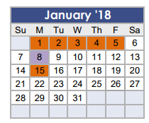 District School Academic Calendar for J L Lyon Elementary for January 2018