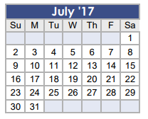 District School Academic Calendar for J L Lyon Elementary for July 2017