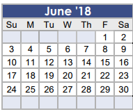 District School Academic Calendar for J L Lyon Elementary for June 2018