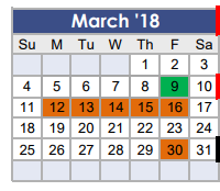 District School Academic Calendar for Tom R Ellisor Elementary for March 2018