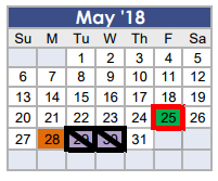 District School Academic Calendar for Tom R Ellisor Elementary for May 2018