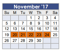 District School Academic Calendar for Tom R Ellisor Elementary for November 2017