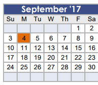 District School Academic Calendar for J L Lyon Elementary for September 2017