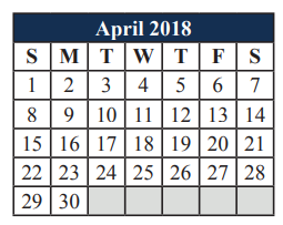 District School Academic Calendar for Alter Ed Ctr for April 2018