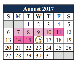 District School Academic Calendar for Della Icenhower  Intermediate for August 2017