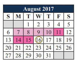 District School Academic Calendar for Cross Timbers Intermediate for August 2017