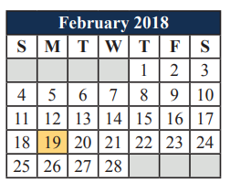 District School Academic Calendar for T A Howard Middle for February 2018
