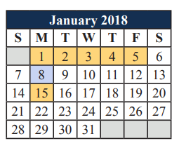 District School Academic Calendar for Tarver-rendon Elementary for January 2018