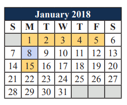 District School Academic Calendar for T A Howard Middle for January 2018