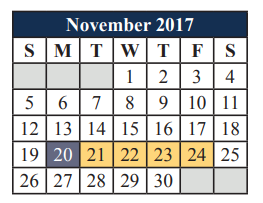 District School Academic Calendar for Tarver-rendon Elementary for November 2017