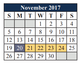 District School Academic Calendar for Elizabeth Smith Elementary for November 2017