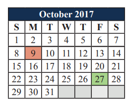 District School Academic Calendar for Alter Ed Ctr for October 2017