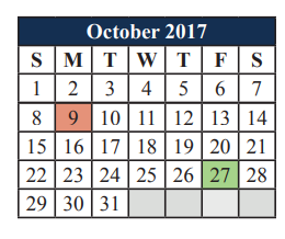 District School Academic Calendar for Cross Timbers Intermediate for October 2017