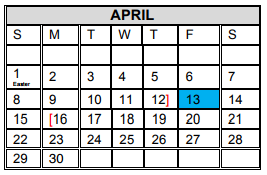 District School Academic Calendar for Alvarez Elementary for April 2018