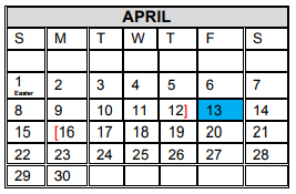 District School Academic Calendar for Roosevelt Elementary for April 2018