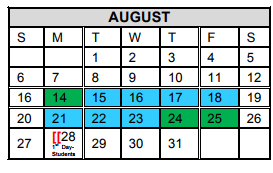 District School Academic Calendar for Castaneda Elementary for August 2017