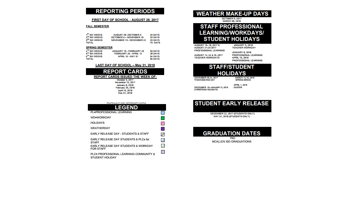 District School Academic Calendar Key for Mcallen High School